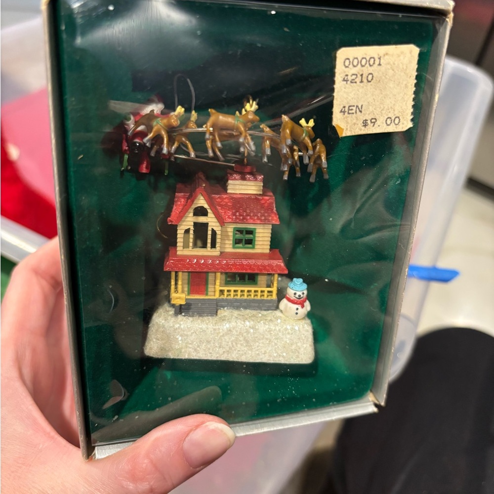 Festive Holiday House Ornament with Santa's Sleigh